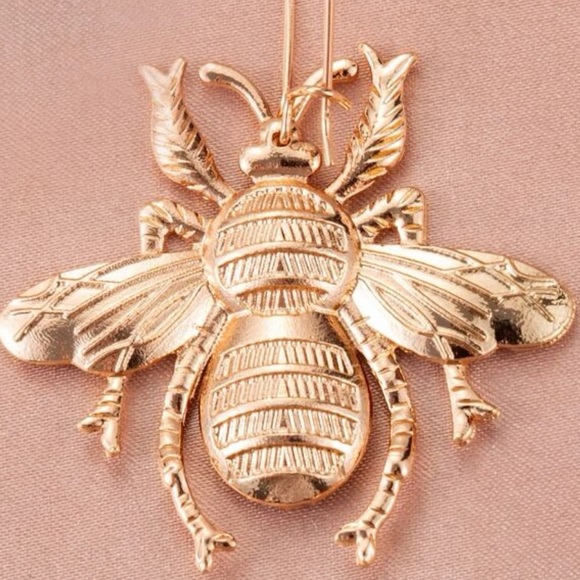 Gold Bumble Bee Dangle Earrings - Picture 6 of 7